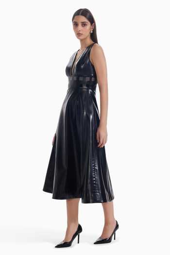 Shop_Sameer Madan_Black Faux Leather Plunge Neck Mood Dress _at_Aza_Fashions