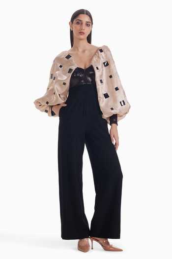 Buy_Sameer Madan_Black Organza, Crepe V-neck Playlist Proof And Jumpsuit _at_Aza_Fashions