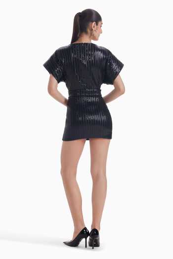 Shop_Sameer Madan_Black Jersey Round Neck Thrill Line Textured Dress _at_Aza_Fashions