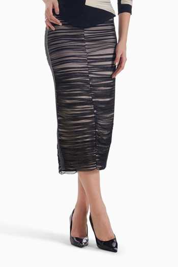 Sameer Madan_Black Tulle, Jersey Heartthrob Haze Horizontal Stripe Pattern Skirt _Online_at_Aza_Fashions