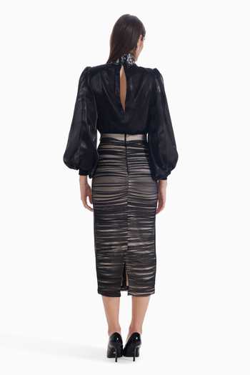 Shop_Sameer Madan_Black Tulle, Jersey Heartthrob Haze Horizontal Stripe Pattern Skirt _at_Aza_Fashions