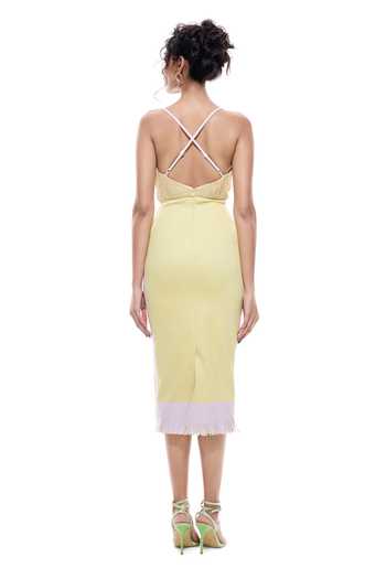 Shop_Sameer Madan_Green Jersey, Faux Leather Square Neck Marambaia Mist Bodycon Dress _at_Aza_Fashions