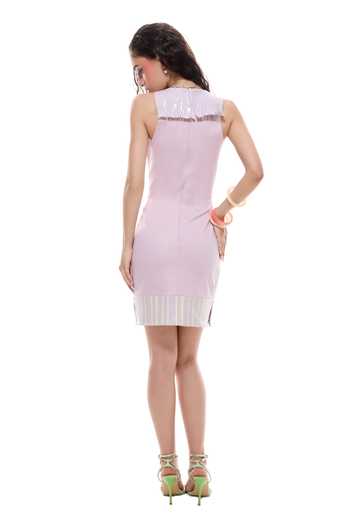 Shop_Sameer Madan_Purple Crepe, Jersey, Faux Leather Orchid Overdrive Hand Embroidered Dress _at_Aza_Fashions