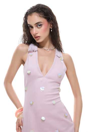 Sameer Madan_Purple Crepe, Jersey, Faux Leather Orchid Overdrive Hand Embroidered Dress _Online_at_Aza_Fashions