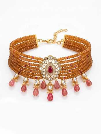 Shop_Joules by Radhika_Gold Plated Eesha Embellished Necklace Set _at_Aza_Fashions