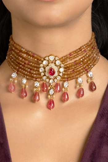 Joules by Radhika_Gold Plated Eesha Embellished Necklace Set _Online_at_Aza_Fashions