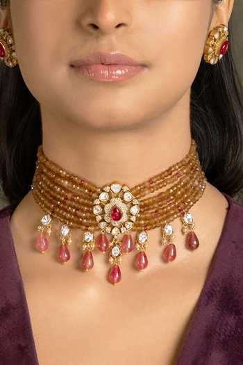 Buy_Joules by Radhika_Gold Plated Eesha Embellished Necklace Set _at_Aza_Fashions
