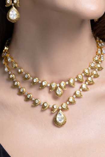Joules by Radhika_Gold Plated Zinal Stone Embellished Necklace Set _Online_at_Aza_Fashions