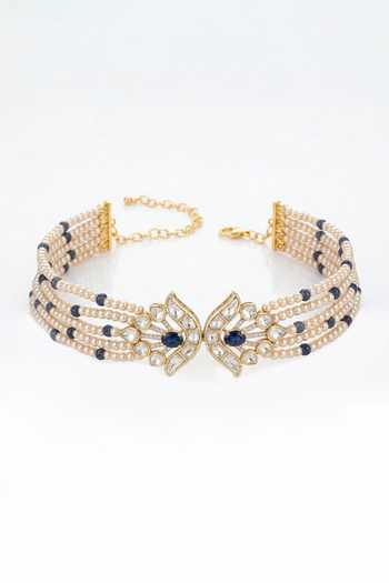 Shop_Joules by Radhika_White Sakshi Pearl Embellished Choker Set _at_Aza_Fashions