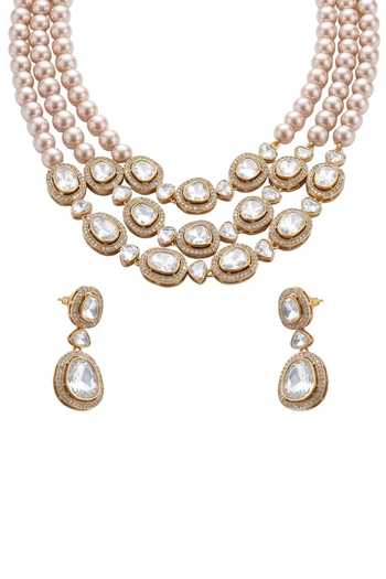 Shop_Joules by Radhika_Gold Plated Tiisha Stone Embellished Necklace Set _at_Aza_Fashions