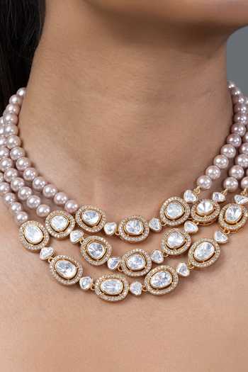 Joules by Radhika_Gold Plated Tiisha Stone Embellished Necklace Set _Online_at_Aza_Fashions