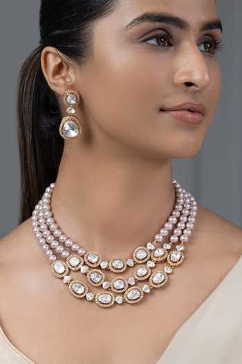 Buy_Joules by Radhika_Gold Plated Tiisha Stone Embellished Necklace Set _at_Aza_Fashions