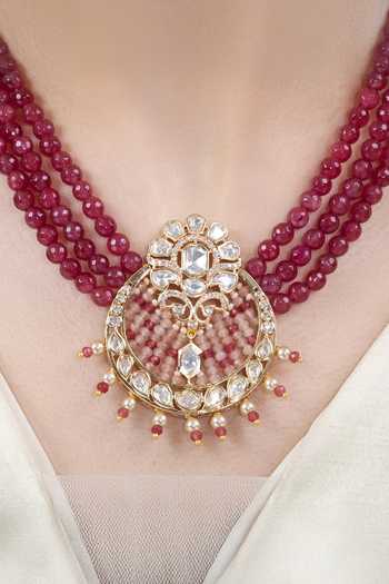 Buy_Joules By Radhika_Pink Zaavi Bead Embellished Pendant Necklace Set _Online_at_Aza_Fashions
