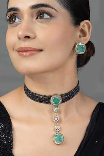 Buy_Joules by Radhika_Green Vivya Bead Embellished Pendant Choker Set _at_Aza_Fashions