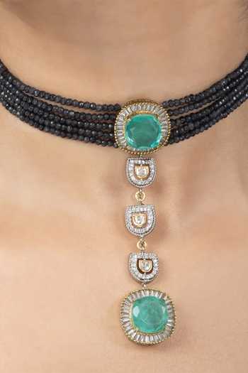 Buy_Joules by Radhika_Green Vivya Bead Embellished Pendant Choker Set _Online_at_Aza_Fashions