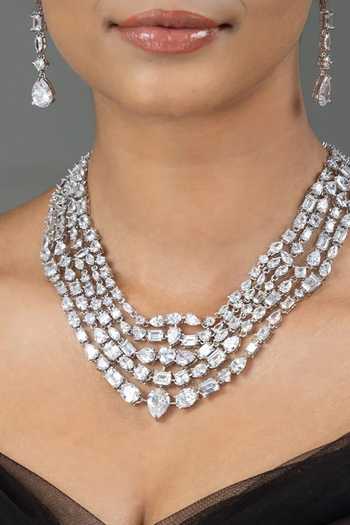 Buy_Joules by Radhika_White Siira Stone Embellished Necklace Set _at_Aza_Fashions