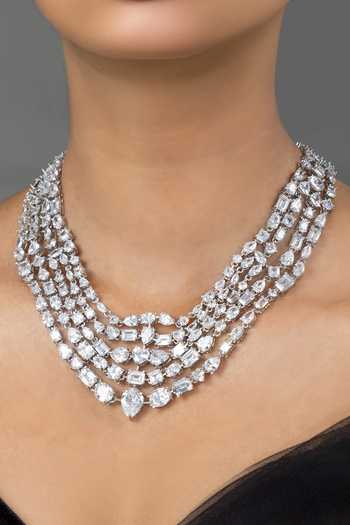 Buy_Joules by Radhika_White Siira Stone Embellished Necklace Set _Online_at_Aza_Fashions