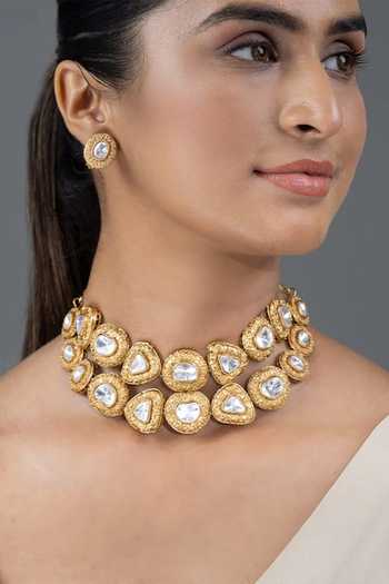 Buy_Joules by Radhika_Gold Plated Tivya Stone Embellished Necklace Set _at_Aza_Fashions