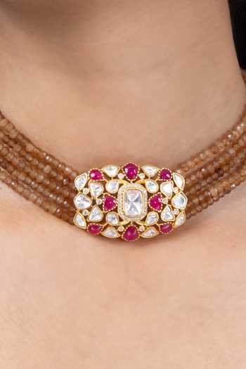 Joules by Radhika_Brown Kamayras Stone Studded Choker Set _Online_at_Aza_Fashions