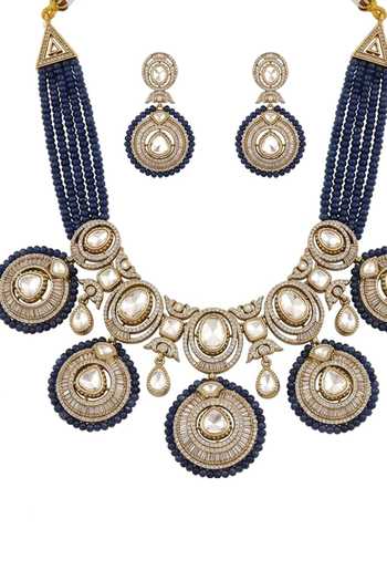 Shop_Joules by Radhika_Blue Ravanyas Bead And Stone Work Necklace Set _at_Aza_Fashions