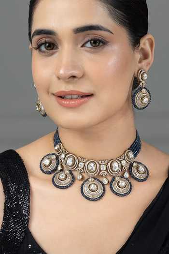 Buy_Joules by Radhika_Blue Ravanyas Bead And Stone Work Necklace Set _at_Aza_Fashions