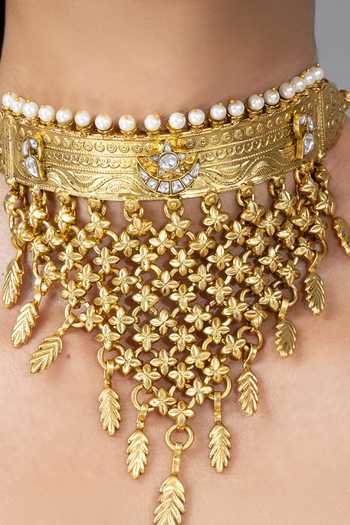 Buy_Joules by Radhika_Gold Plated Vamishas Pearl Embellished Necklace Set _Online_at_Aza_Fashions