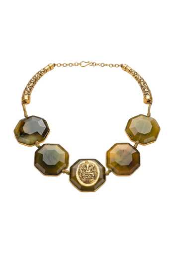 Shop_Joules by Radhika_Green Kalyora Stone Embellished Necklace _at_Aza_Fashions