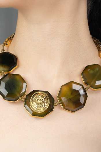 Joules by Radhika_Green Kalyora Stone Embellished Necklace _Online_at_Aza_Fashions