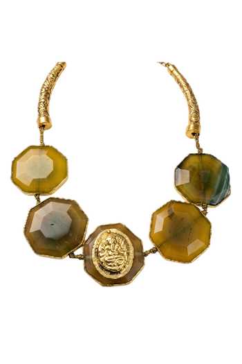 Shop_Joules by Radhika_Green Veyrani Octagonal Stone Shaped Necklace _at_Aza_Fashions
