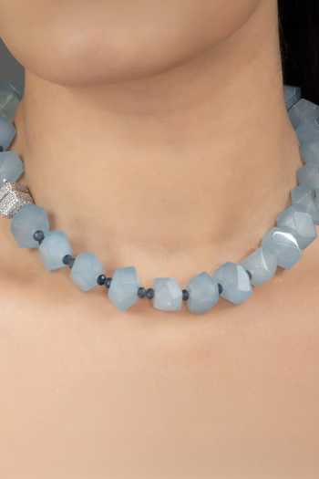 Joules By Radhika_Blue Milo Faceted Bead Work Necklace _Online_at_Aza_Fashions