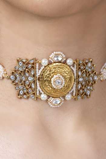 Joules by Radhika_Gold Plated Kika Pearl-embellished Choker _Online_at_Aza_Fashions