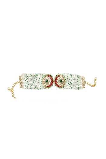 Shop_Joules by Radhika_Green Live Pearl Embellished Choker _at_Aza_Fashions