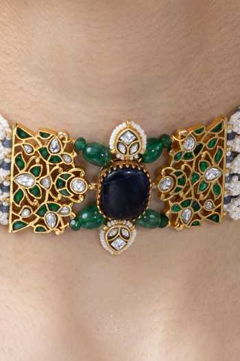 Joules by Radhika_Blue Sava Beaded Choker Necklace _Online_at_Aza_Fashions