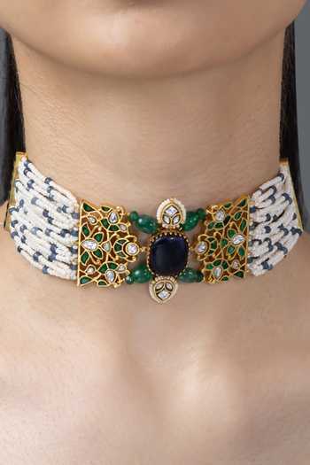 Buy_Joules by Radhika_Blue Sava Beaded Choker Necklace _Online_at_Aza_Fashions