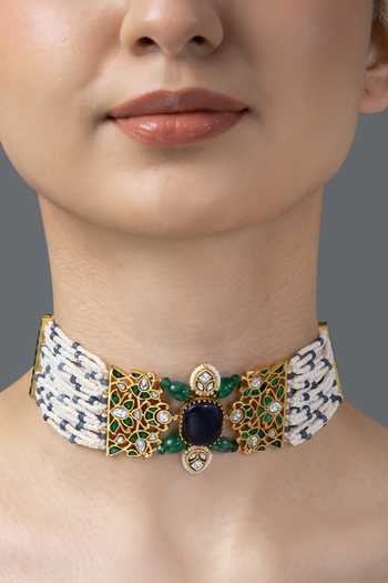Buy_Joules by Radhika_Blue Sava Beaded Choker Necklace _at_Aza_Fashions