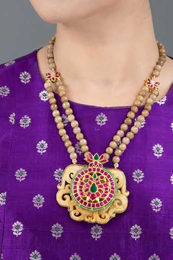 Buy_Joules by Radhika_Multi Color Masa Beaded Embellished Pendant Necklace _at_Aza_Fashions