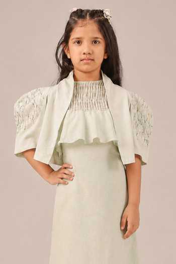 Buy_OurDve_Green Palm Pop Embroidered Crop Jacket _at_Aza_Fashions