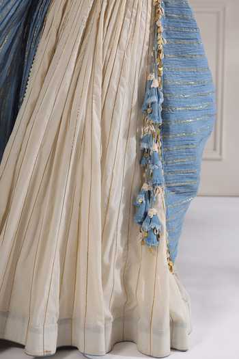 Shop_ASHNA VASWANI_Blue Denim, Cotton Halter Neck Crop Top And Mal Lehenga Set 