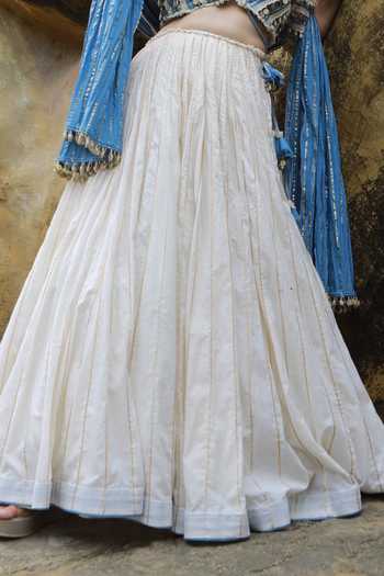 ASHNA VASWANI_Ivory Cotton, Satin, Denim Lace Coin Mul And Lehenga Set _Online_at_Aza_Fashions