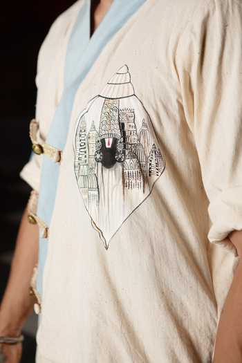 Shop_ASHNA VASWANI_Blue Handloom Cotton, Denim Thin And Shirt Set _Online_at_Aza_Fashions