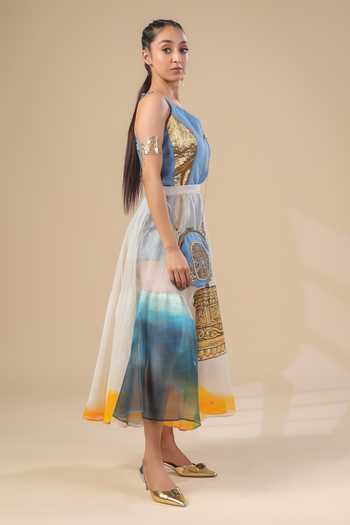 ASHNA VASWANI_Blue Kota Doria Sleeveless Jumpsuit And Skirt Set _Online_at_Aza_Fashions
