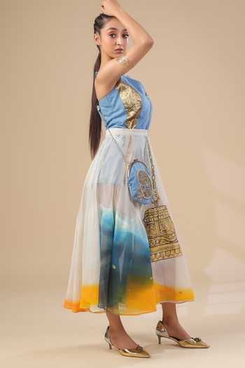 Buy_ASHNA VASWANI_Blue Kota Doria Sleeveless Jumpsuit And Skirt Set _Online_at_Aza_Fashions