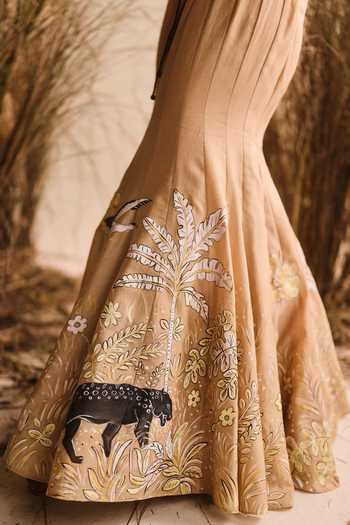 Buy_ASHNA VASWANI_Beige Chanderi Silk Sequins, Beads, Cut Work, Embellished Corset And Lehenga Set _Online_at_Aza_Fashions