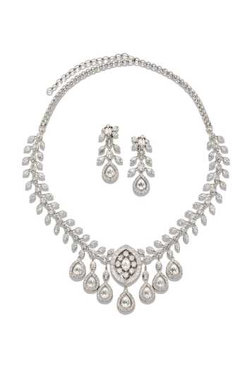 Shop_Prestones_Silver Plated Stone Embellished Necklace Set _at_Aza_Fashions