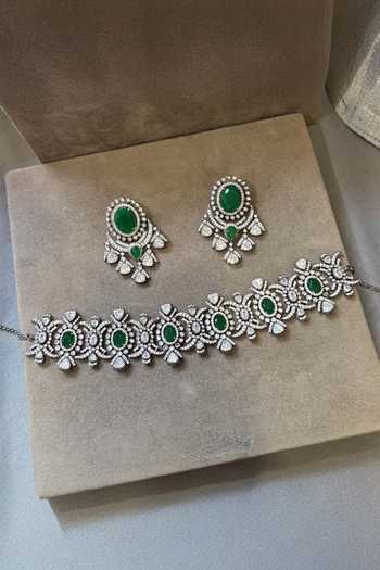 Shop_Prestones_Green Zirconia Embellished Necklace Set _at_Aza_Fashions