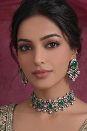 Buy_Prestones_Green Zirconia Embellished Necklace Set _at_Aza_Fashions