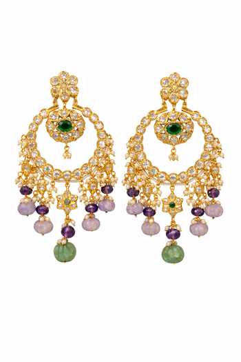 Shop_Prestones_Green Kundan Embellished Chandbalis _at_Aza_Fashions
