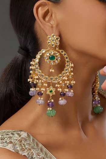 Buy_Prestones_Green Kundan Embellished Chandbalis _at_Aza_Fashions