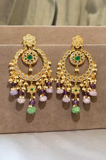 Prestones_Green Kundan Embellished Chandbalis _Online_at_Aza_Fashions