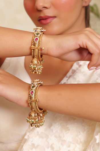 Buy_Prestones_Multi Color Kundan Embellished Bangles - Set Of 2 _at_Aza_Fashions